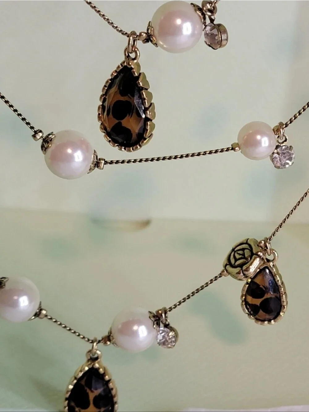 Betsey Johnson Pearl Jewel Rose Charm Multi Strand Necklace